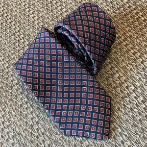 Liberty of London Men's 100% Silk Tie Navy Red Geometric Pattern Classic England